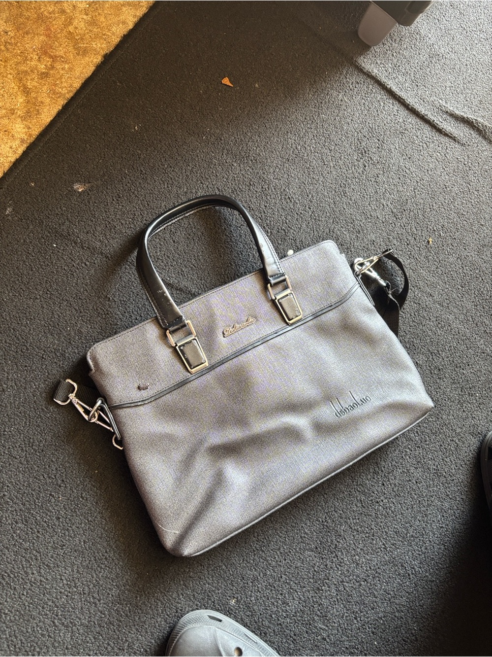 Professional Gray Laptop Tote with Removable Shoulder Strap